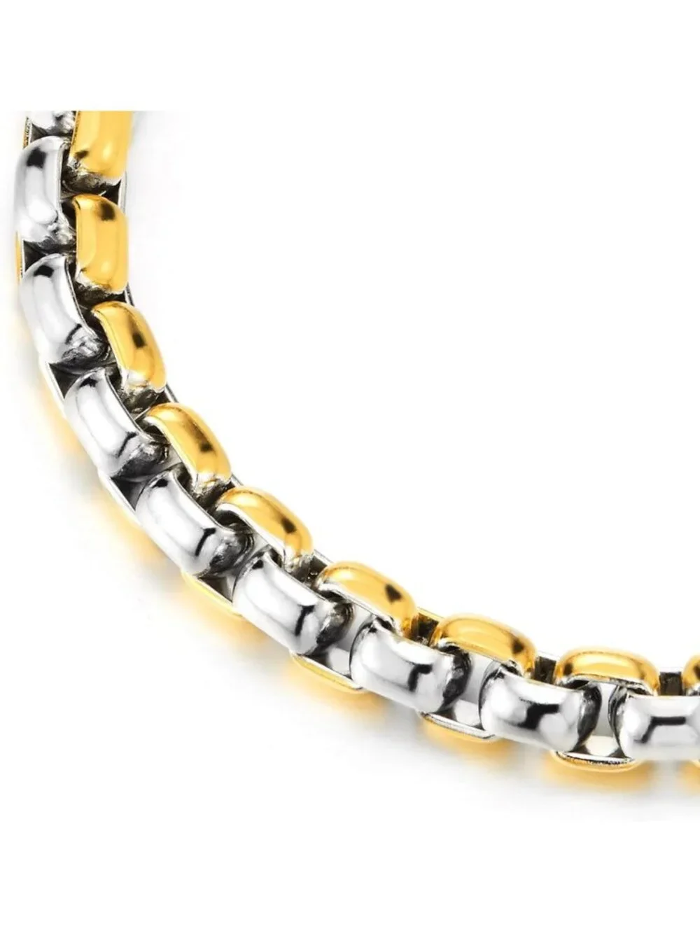 Stylish Two-Tone Stainless Steel Rolo Chain Link Bracelet for Men - Durable